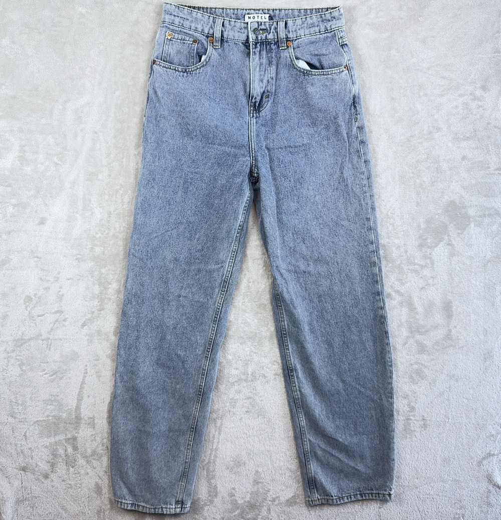 Motel Rocks High Rise Parallel Jeans 80s Light Blue Wash Womens Size 33 Fits 30"